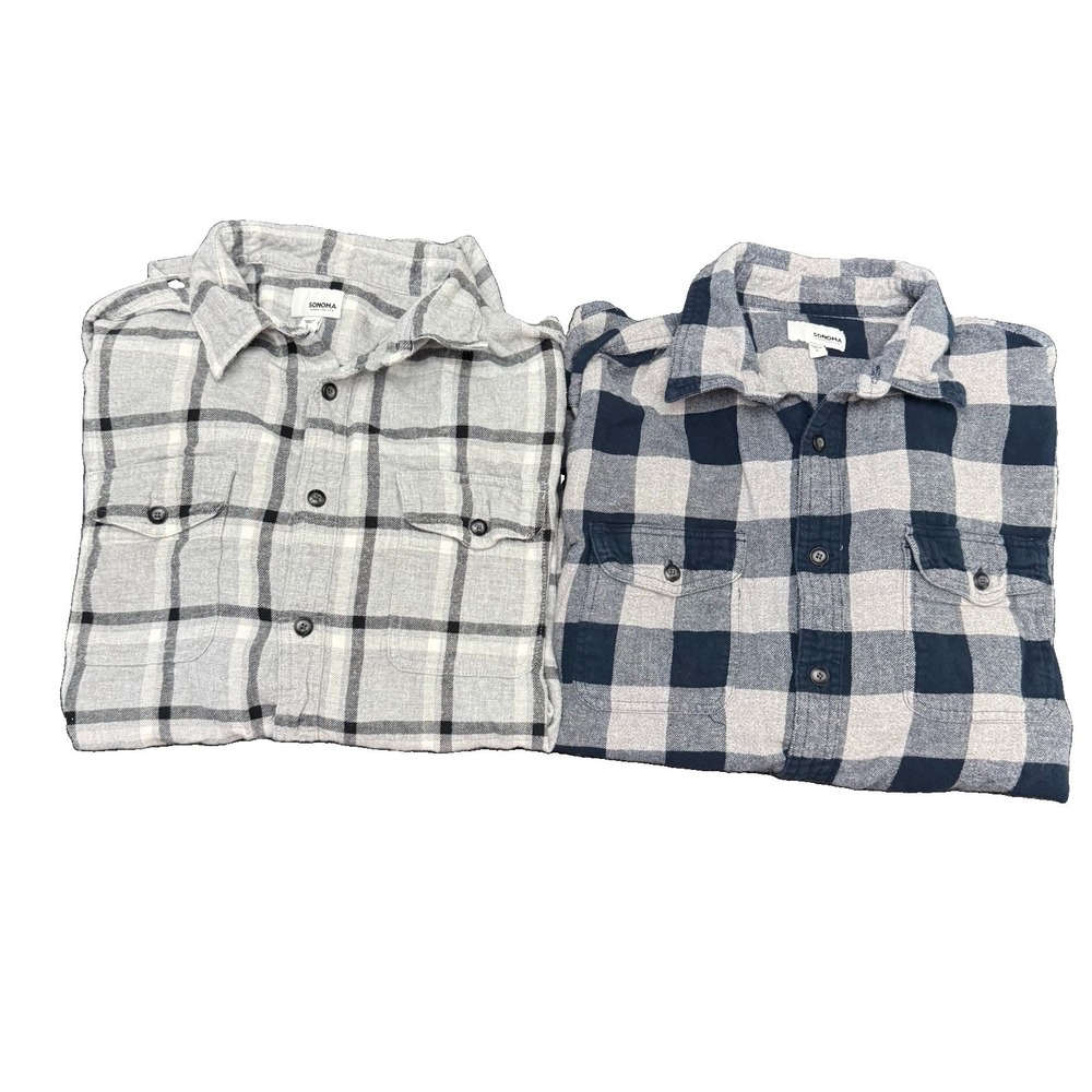 Lot Of 2 Sonoma Plaid Button Down Flannel Shirts Men's Size Large